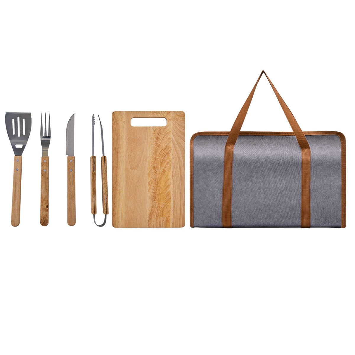 SET ACERO INOXIDABLE Y MADERA CAUCHO UTENSILIOS AACTALV